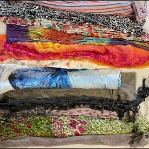 A dozen scarves! A mix of styles and colors.